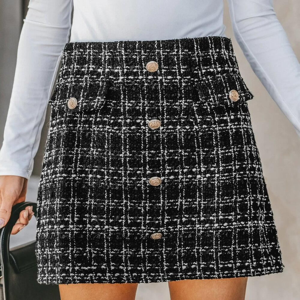 CUPSHE- Tweed Button-Front Mini Skirt